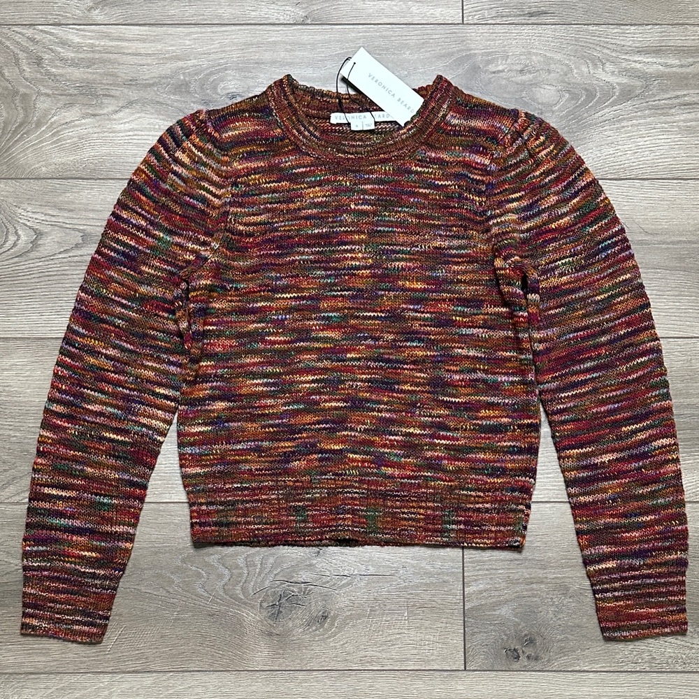 Veronica Beard Raissa Crew Neck Merino Wool Blend Pullover Sweater Multicolor S